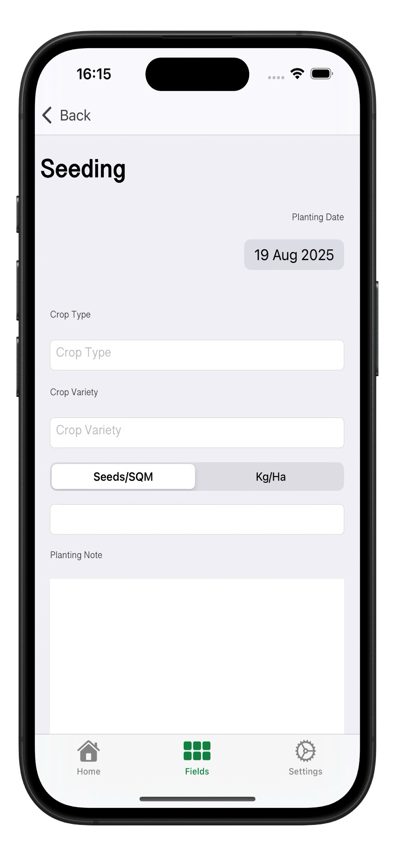 Seeding Screen Screenshot